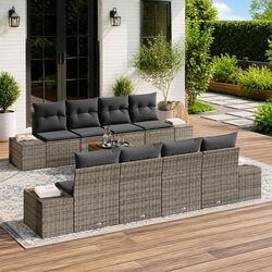 Modular Garden Sofa Set 9 Piece Outdoor Furniture Poly Rattan Grey Patio