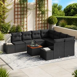 Garden Sofa Set 9 pcs Modular Outdoor Furniture Black Poly Rattan with Storage