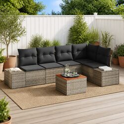 Modular Garden Sofa Set 6 Piece Grey Outdoor Furniture Patio Sectional with