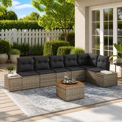 Garden Sofa Set 7 Piece Outdoor Furniture Poly Rattan Grey Modular Corner Lounge
