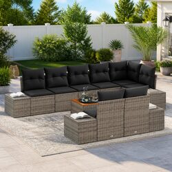 Outdoor Sofa Set 9 Pieces with Storage Garden Furniture Grey Patio Seating