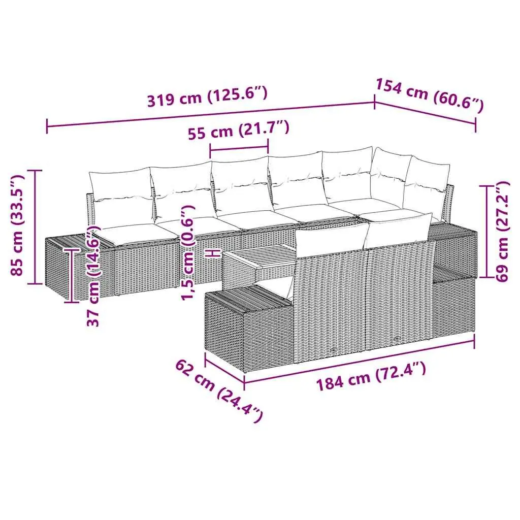 Outdoor Sofa Set 9 Pieces Grey PE Rattan with Storage and Adjustable Feet