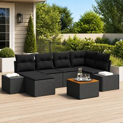 7-Piece Garden Sofa Set Outdoor Patio Furniture Modular Rattan Sectional Black