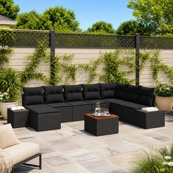 Garden Sofa Set 9 Pieces Outdoor Furniture Black Poly Rattan Modular Lounge