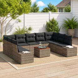 Garden Sofa Set Outdoor Furniture 10 Pieces Grey Poly Rattan Modular Sectional