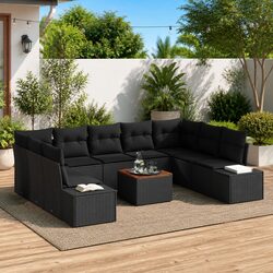 Garden Sofa Set 10 Piece Modular Outdoor Furniture Black Poly Rattan with