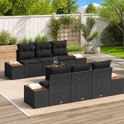 Garden Sofa Set 7 Pieces Black Poly Rattan Outdoor Furniture with Cushions