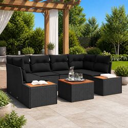 Garden Sofa Set 6 pcs Black Poly Rattan Outdoor Furniture with Cushions Modular