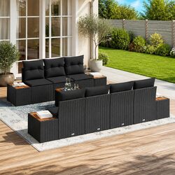 Garden Sofa Set 8 Pieces Black Poly Rattan Outdoor Furniture Modular Patio