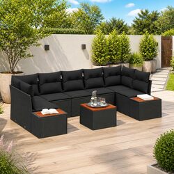 Garden Sofa Set 8 Pieces Outdoor Furniture Black Poly Rattan Modular Seating