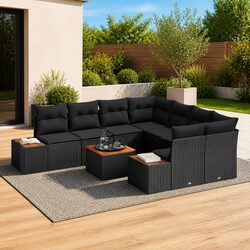 Garden Sofa Set 9 Piece Outdoor Furniture Black Poly Rattan Patio Seating Lounge