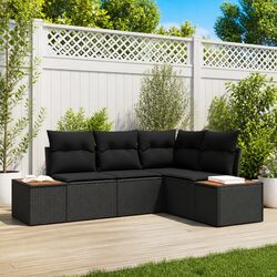 Outdoor Garden Sofa Set 4 Piece Modular Rattan Seating with Cushions Black