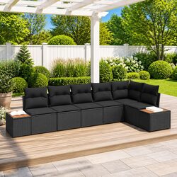 Outdoor Garden Sofa Set 6 Pieces Modular Lounge Seating with Cushions Black