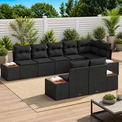 Outdoor Garden Sofa Set 8 Pieces Modular Black Poly Rattan Patio Seating