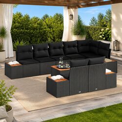 Outdoor Garden Sofa Set 8 Pieces Black Poly Rattan Modular Lounger Patio