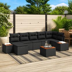 Modular Garden Sofa Set 8 Pieces Black Outdoor Seating Rattan Furniture