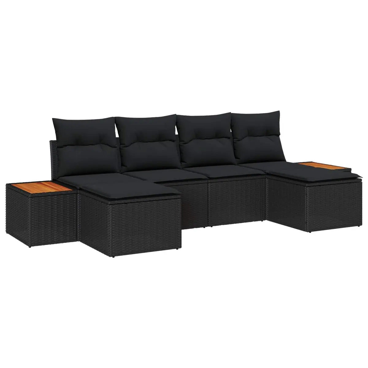 Outdoor Garden Sofa Set 6 Piece Modular Black Poly Rattan Patio Furniture with