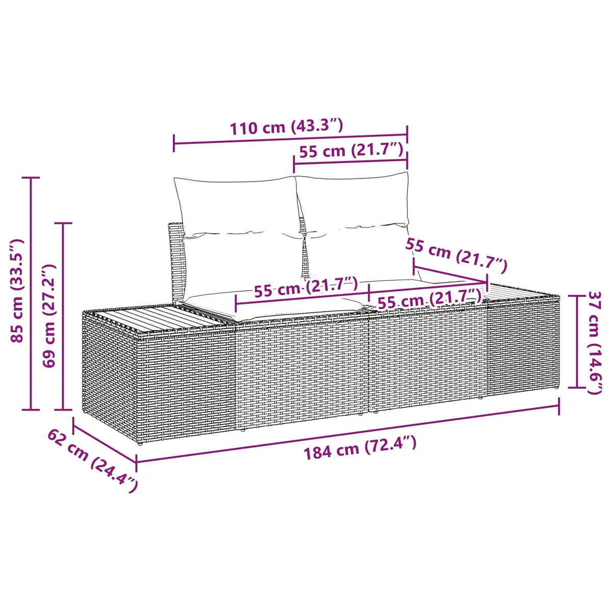Outdoor Garden Sofa Set 6 Piece Modular Black Poly Rattan Patio Furniture with
