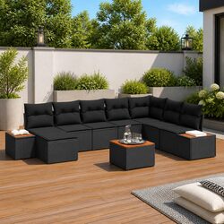 Modular Garden Sofa Set Outdoor Seating Poly Rattan with Cushions 9 Pieces Black