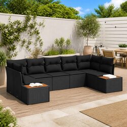Modular Garden Sofa Set 7 pcs Black Poly Rattan Outdoor Patio Furniture with
