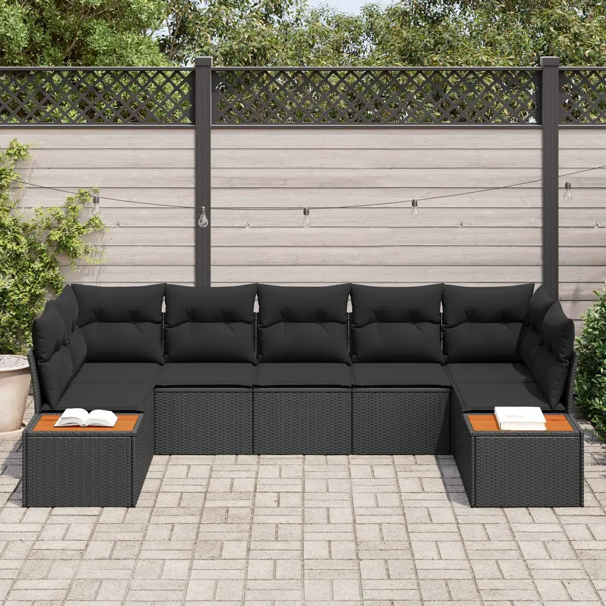 Modular Garden Sofa Set 7 pcs Black Poly Rattan Outdoor Patio Furniture with