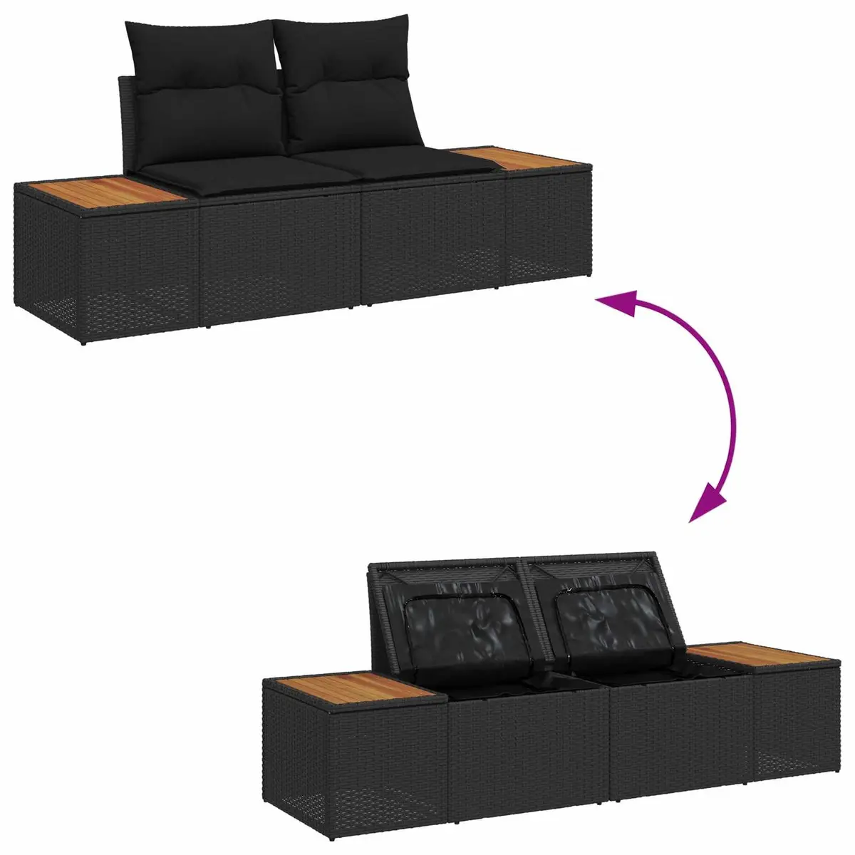 Modular Garden Sofa Set 7 pcs Black Poly Rattan Outdoor Patio Furniture with