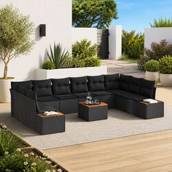 Outdoor Garden Sofa Set 10 Piece Modular Black Poly Rattan Patio Seating with