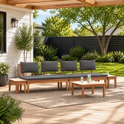 Garden Sofa Set 5 Pieces Outdoor Furniture Brown Grey Modern Seating Patio