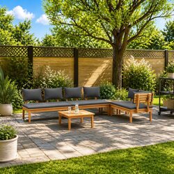 Garden Sofa Set 5 Piece Outdoor Furniture Lounge Seating Brown Grey Modern