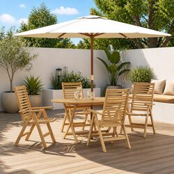 Garden Dining Set 5 Pieces Outdoor Furniture Table Chairs Brown Teak Wood