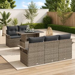 Modular Garden Sofa Set 6 Pieces Grey Poly Rattan Outdoor Furniture with