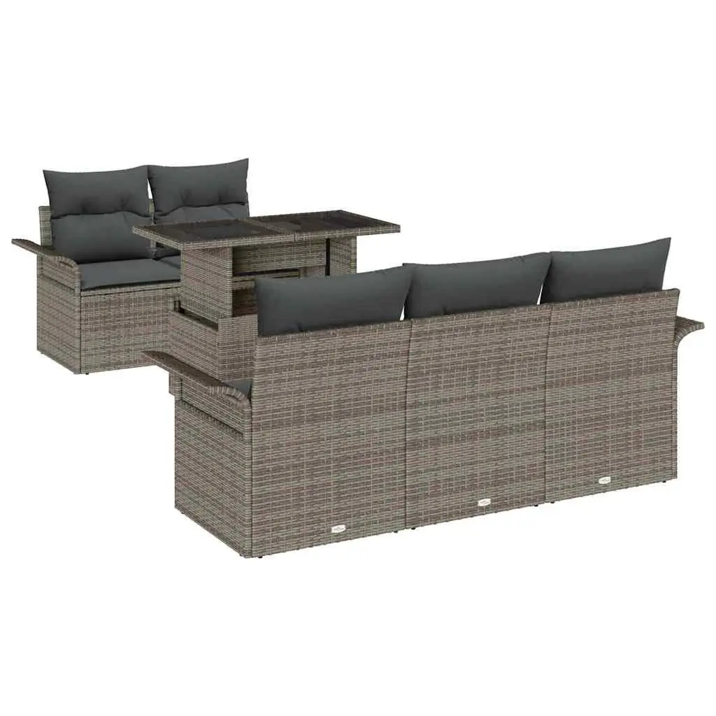 Modular Garden Sofa Set 6 Pieces Grey Poly Rattan Outdoor Furniture with