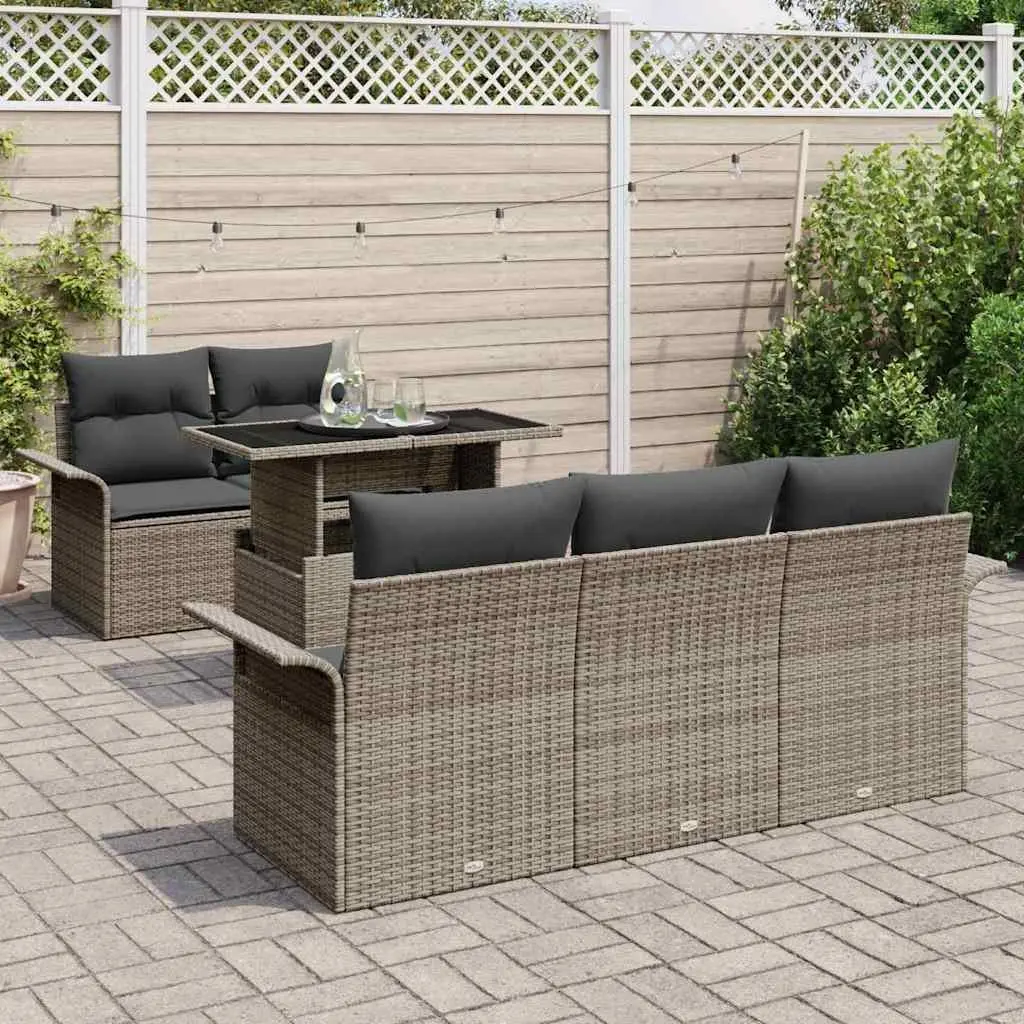 Modular Garden Sofa Set 6 Pieces Grey Poly Rattan Outdoor Furniture with