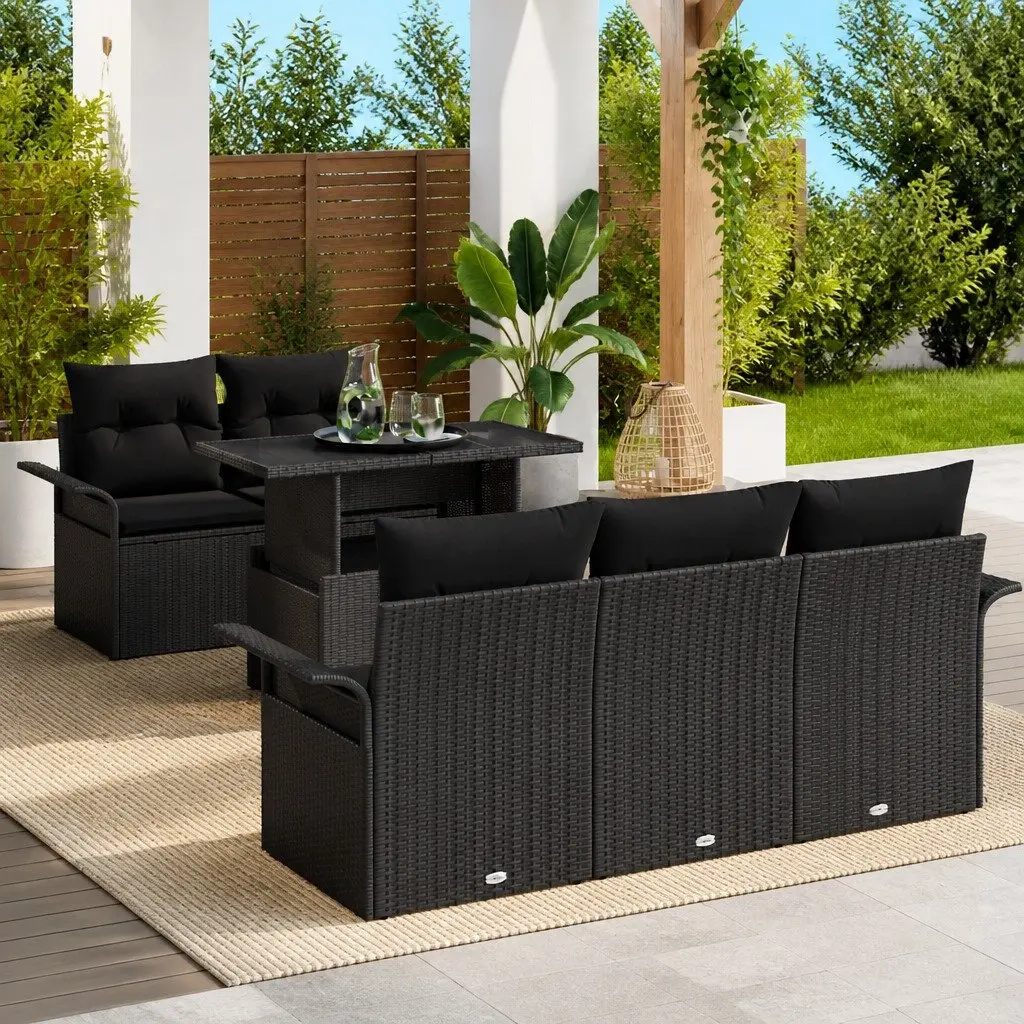 Modular Garden Sofa Set 6 Pieces Black Poly Rattan Outdoor Furniture Patio
