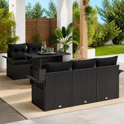 Modular Garden Sofa Set 6 Pieces Black Poly Rattan Outdoor Furniture Patio