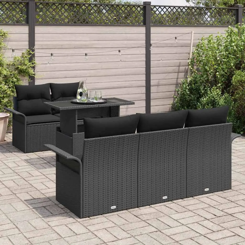Modular Garden Sofa Set 6 Pieces Black Poly Rattan Outdoor Furniture Patio