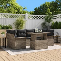 Garden Sofa Set 7 Pcs Modular Outdoor Furniture Poly Rattan Grey Patio Lounge