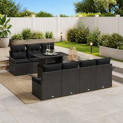 Garden Sofa Set 8 Piece Outdoor Furniture Black Poly Rattan Modular Patio