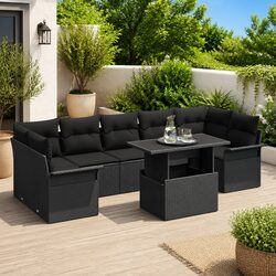Modular Garden Sofa Set 8 Piece Black Poly Rattan Outdoor Furniture Patio