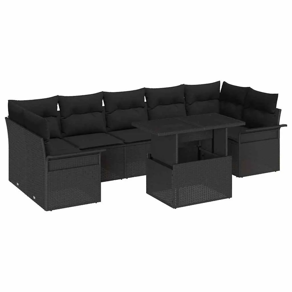 Modular Garden Sofa Set 8 Piece Black Poly Rattan Outdoor Furniture Patio