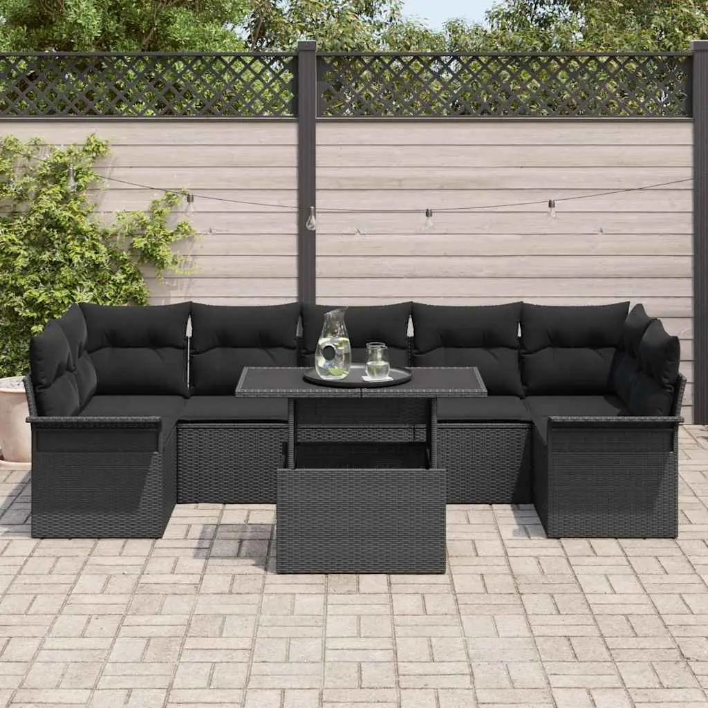 Modular Garden Sofa Set 8 Piece Black Poly Rattan Outdoor Furniture Patio