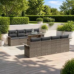 Modular Garden Sofa Set 9 Pieces Grey Poly Rattan Outdoor Patio Furniture