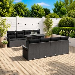 Modular Garden Sofa Set 9 Piece Outdoor Furniture Black Poly Rattan with