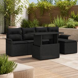 Garden Sofa Set 6 Piece Outdoor Furniture Modular Poly Rattan Black Cushioned
