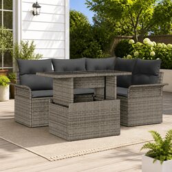 Garden Sofa Set 5 Piece Modular Outdoor Furniture Grey Poly Rattan with Cushions