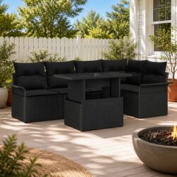 Modular Garden Sofa Set 6 Pieces Black Poly Rattan Outdoor Furniture Patio