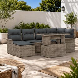 Outdoor Garden Sofa Set 7 Pcs Modular Corner Lounge Grey Poly Rattan with