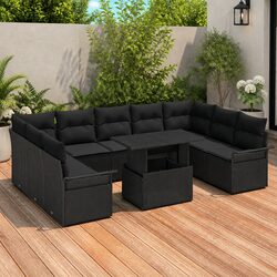 Outdoor Garden Sofa Set Modular Lounge Furniture Black Poly Rattan 10 Pcs