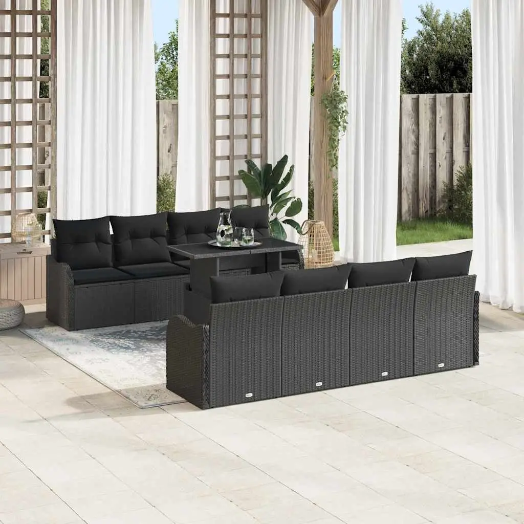 Modular Garden Sofa Set 9 Piece Black Poly Rattan Outdoor Patio Furniture with