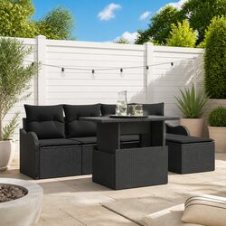 Garden Sofa Set 6 Pcs Modular Outdoor Seating Poly Rattan Black with Cushions